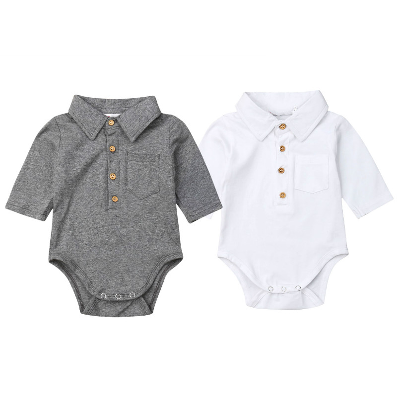 Pasgeboren Baby Jongens Bodysuit Tops Zomer Herfst Baby Kleding Lange Mouwen Revers Shirts Gentleman Jongen Outfits 0-24M