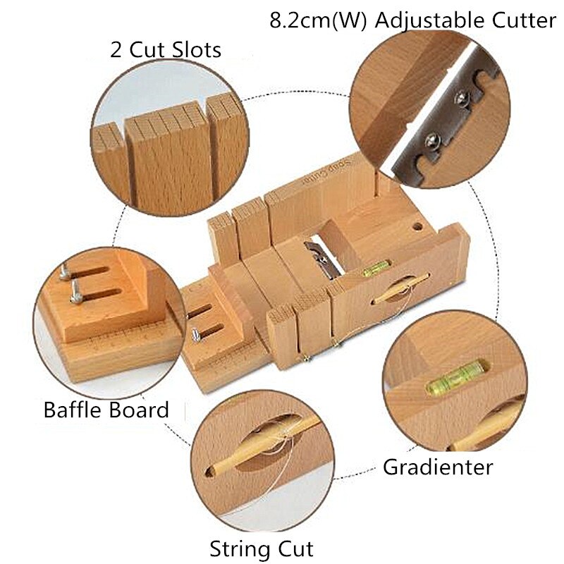 3in1 Manual Soap Kits Adjustable Cutting Loaf Soap Cutters Pine Rectangle Slicer with Stainless Steel Blade Soap Making Supplies