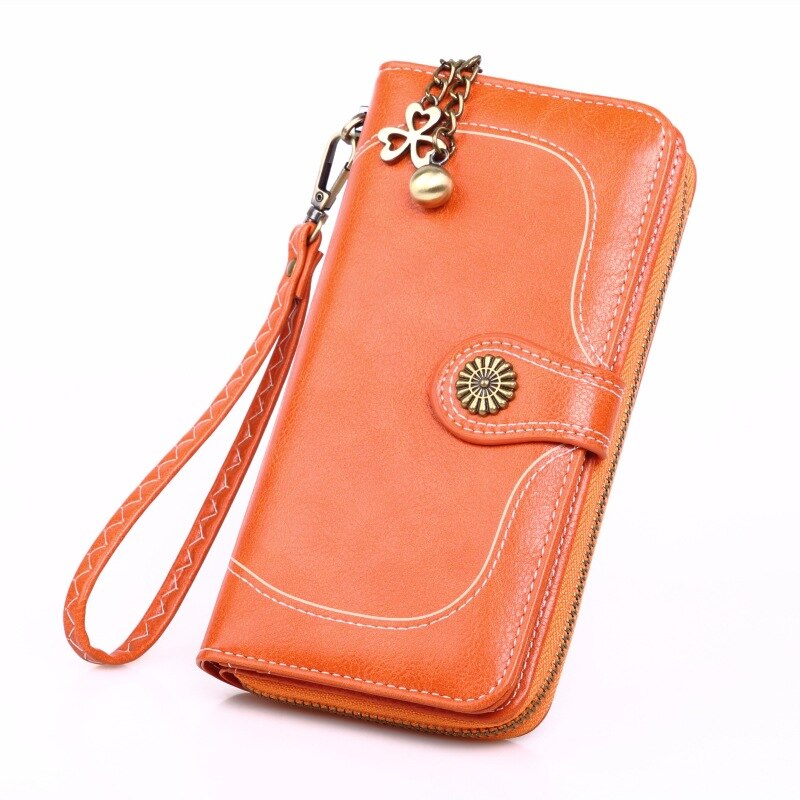 Large Capacity Women Wallets Pu Leather Female Purses Long Clutch Multifunctional Zipper Hasp Purse Phone Wallet Card Holder: Style2-Orange