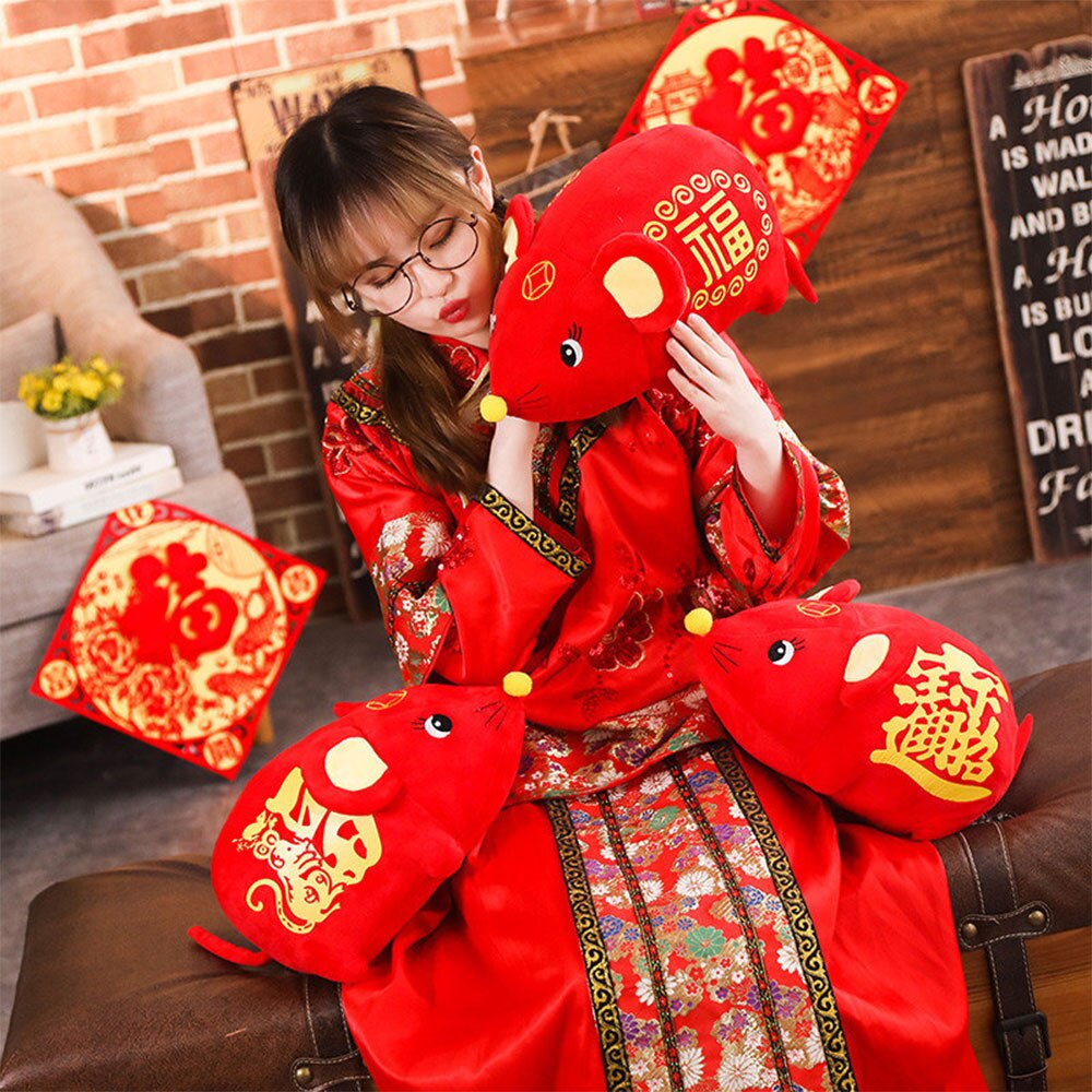ratte Jahr Puppe Kawaii Maskottchen Ratte Plüsch Maus in Seetang Anzug Weichen Spielzeug Chinesische Neue Jahr Party Dekoration