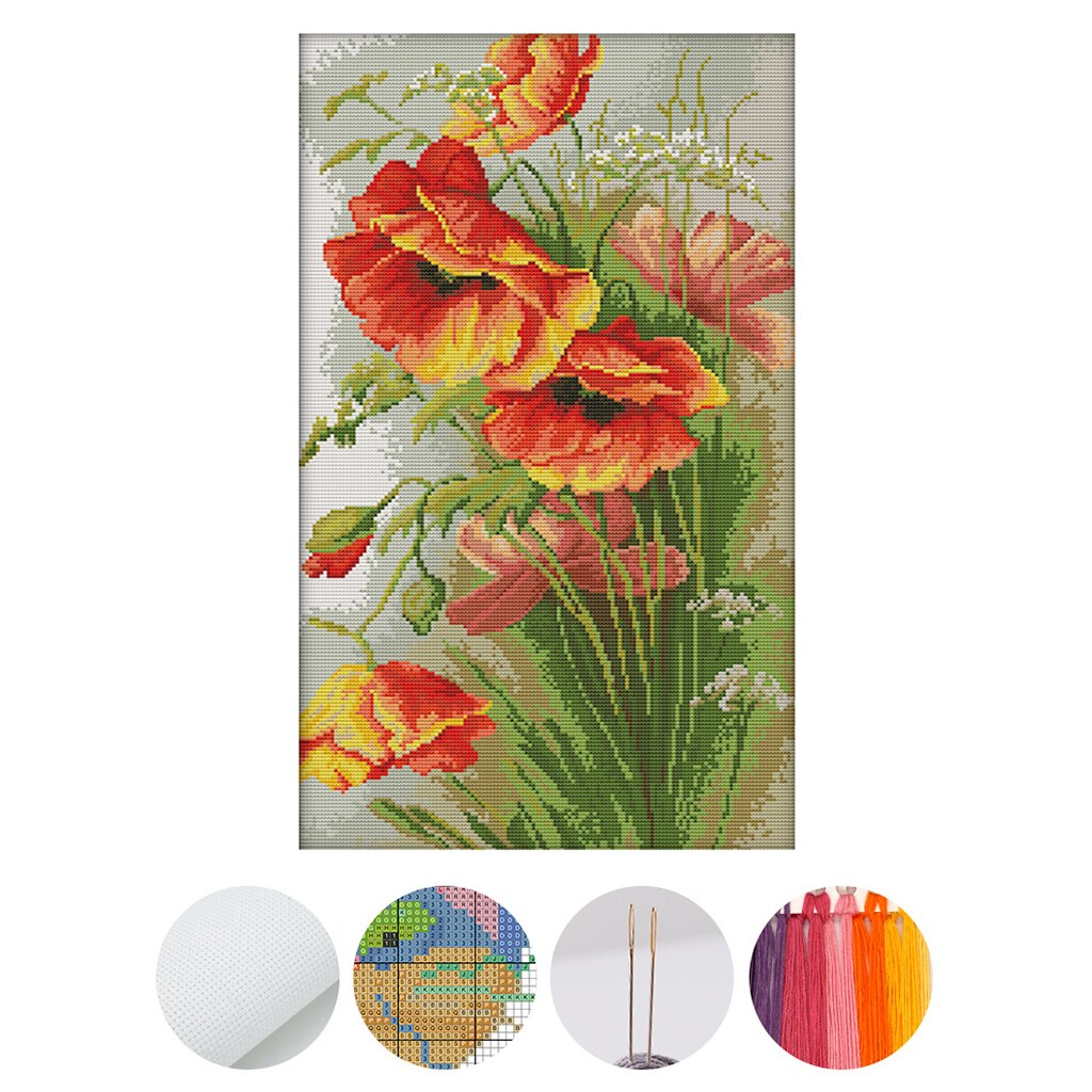 14CT Flower Cross Stitch Kit Beginner Embroidery Starter Kits 3 sizes