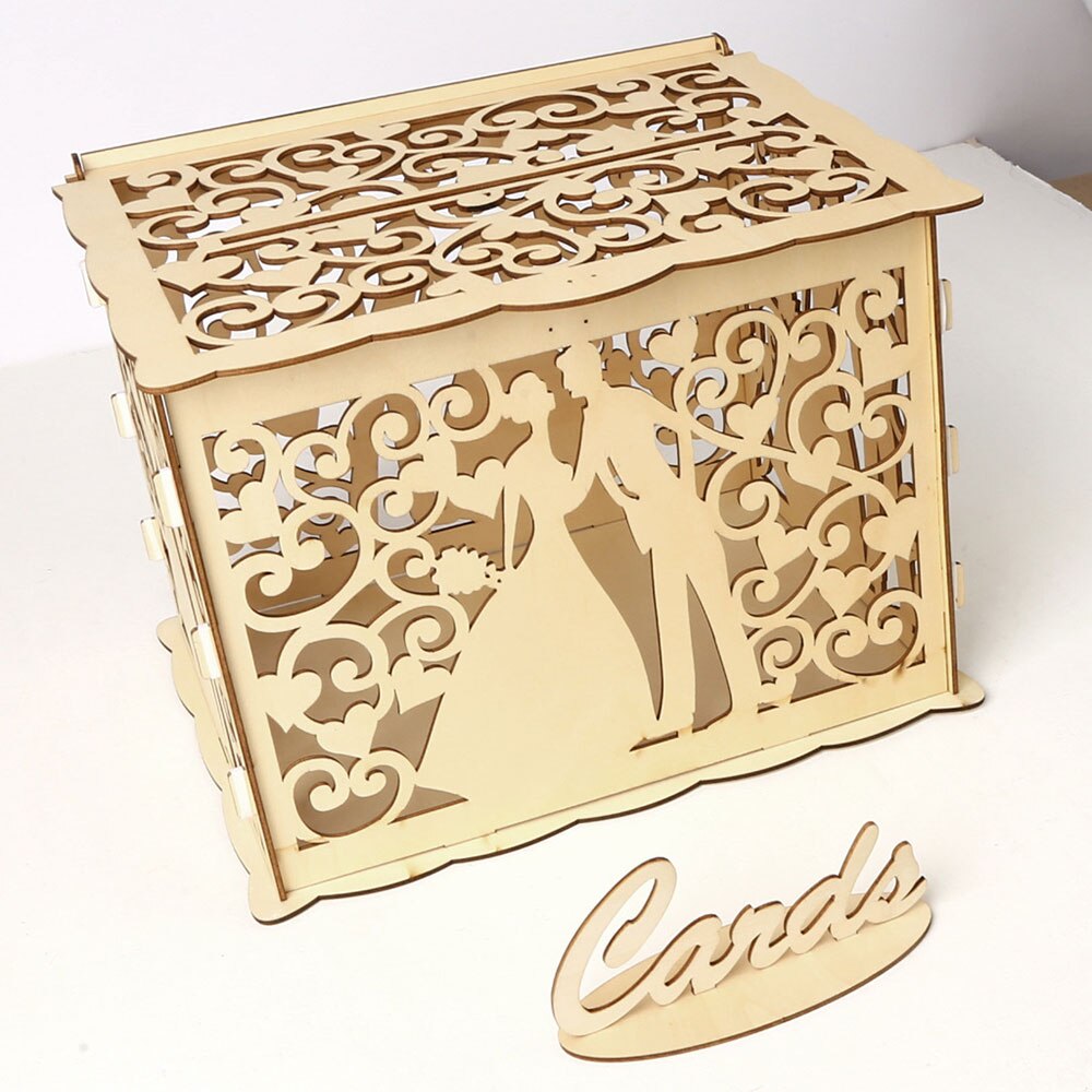 Wedding Card Boxes Wooden Box Wedding Supplies DIY Couple Deer Bird Flower Pattern Grid Business Card Wooden Box: JM01368 big