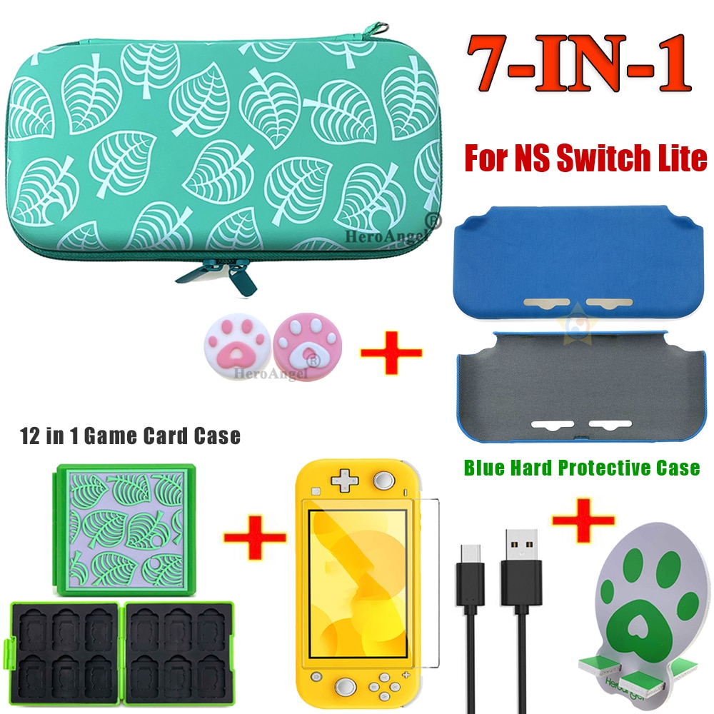 Bolsa verde 7 en 1 para Nintendo Switch Lite, Mini consola Estuche de transporte, bolsa protectora de viaje con estuche de tarjetas de juego