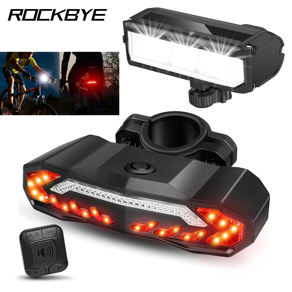 Faro per bicicletta Rockbye con allarme clacson telecomando fanale posteriore per bicicletta impermeabile con indicatore di direzione allarme antifurto per bicicletta