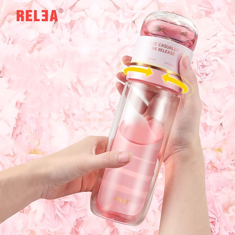 RELEA Glass Bottle Double Layer Tea Water Separation Glass Bottles Stainless Steel Tea Partition Bottle