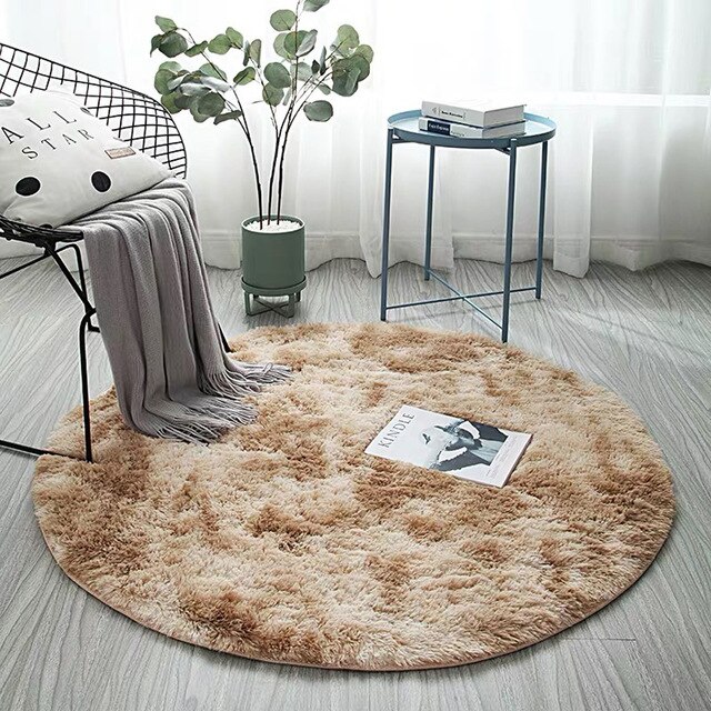Rund pälsmatta: 80 x 80cm / Kaki