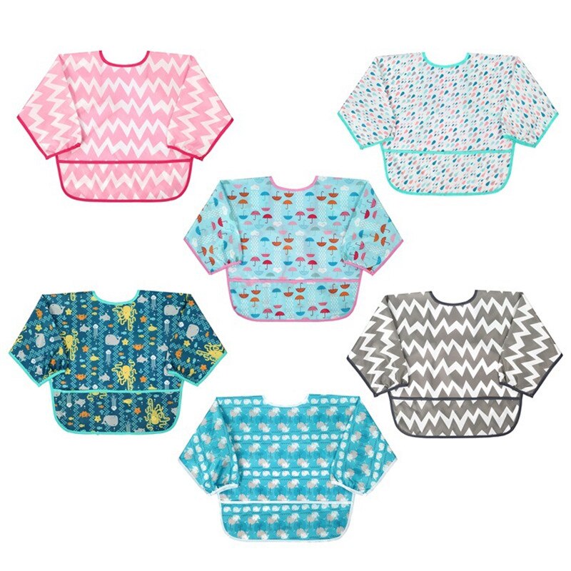 Cute Cartoon Baby Bibs Waterproof Colorful Infant Bib Full Sleeve Bibs Children Long Sleeve Apron Coverall Feeding Bibs