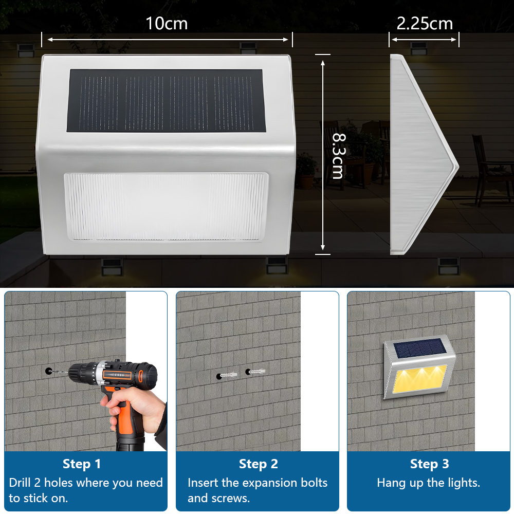 1/4/8Pcs Solar Step Lamp Path Waterproof Solar LED Light Fence Lights Outdoor Garden Lights Pathway Wall Lamp Railing Decoration
