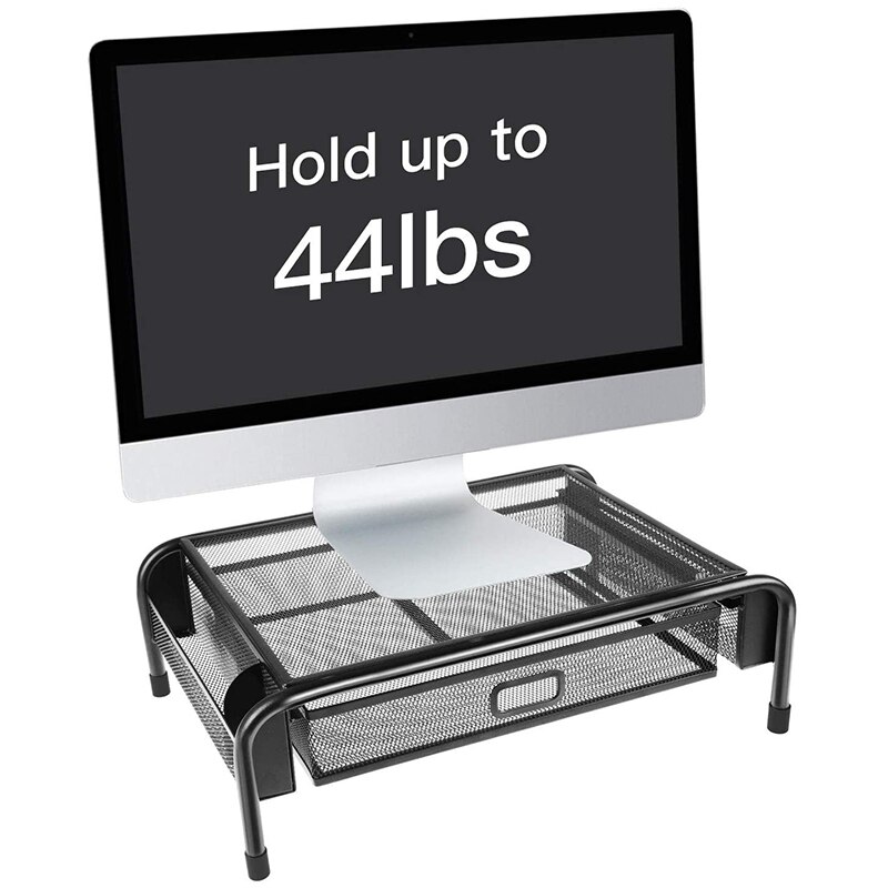 Monitor Stand, Mesh Metal Printer Stand, Met Lades En Side Compartiment Zakken, Kan Houden Computers, laptops, Pennen