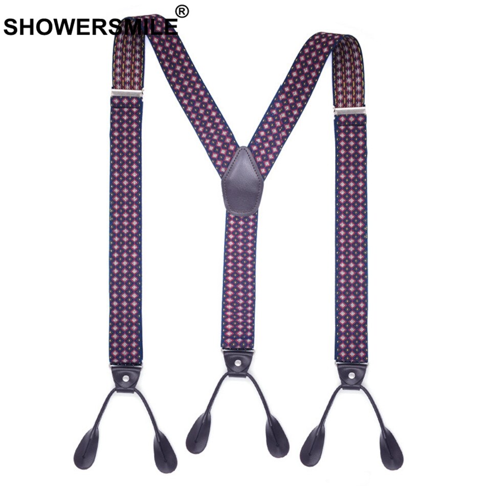 Showersmile seler knap y ryg argyle seler til mænd vintage bryllup elastisk mandlige skjorte seler med 6 knapper 120cm