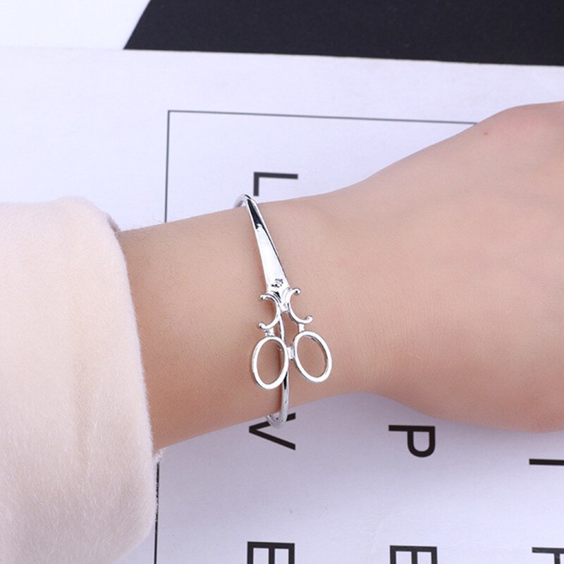 Schere Armbänder Für Frauen Stylist Öffnung Haar Schmuck Gold Armreifen Schere Silber Schere Männer Einfache Schwarz Charme