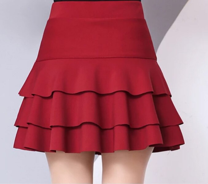 Woman Heavy Tiered Skirts Black Anti-exposure A-line Skirt For Tennis Dance Performance M-4XL: Red / 4XL