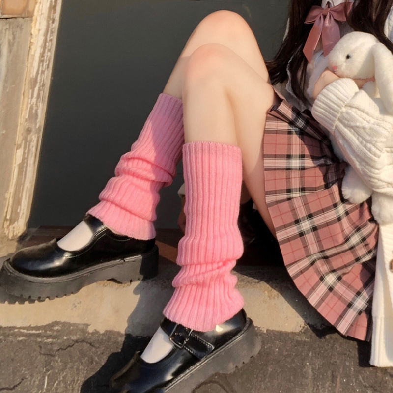 Gyaru-calentadores de piernas góticos Harajuku, calentadores de piernas sexys, calcetines tejidos a rayas, cubierta de pierna de Lolita para mujer, calcetines holgados, manguito de bota, mangas de bota: Gris