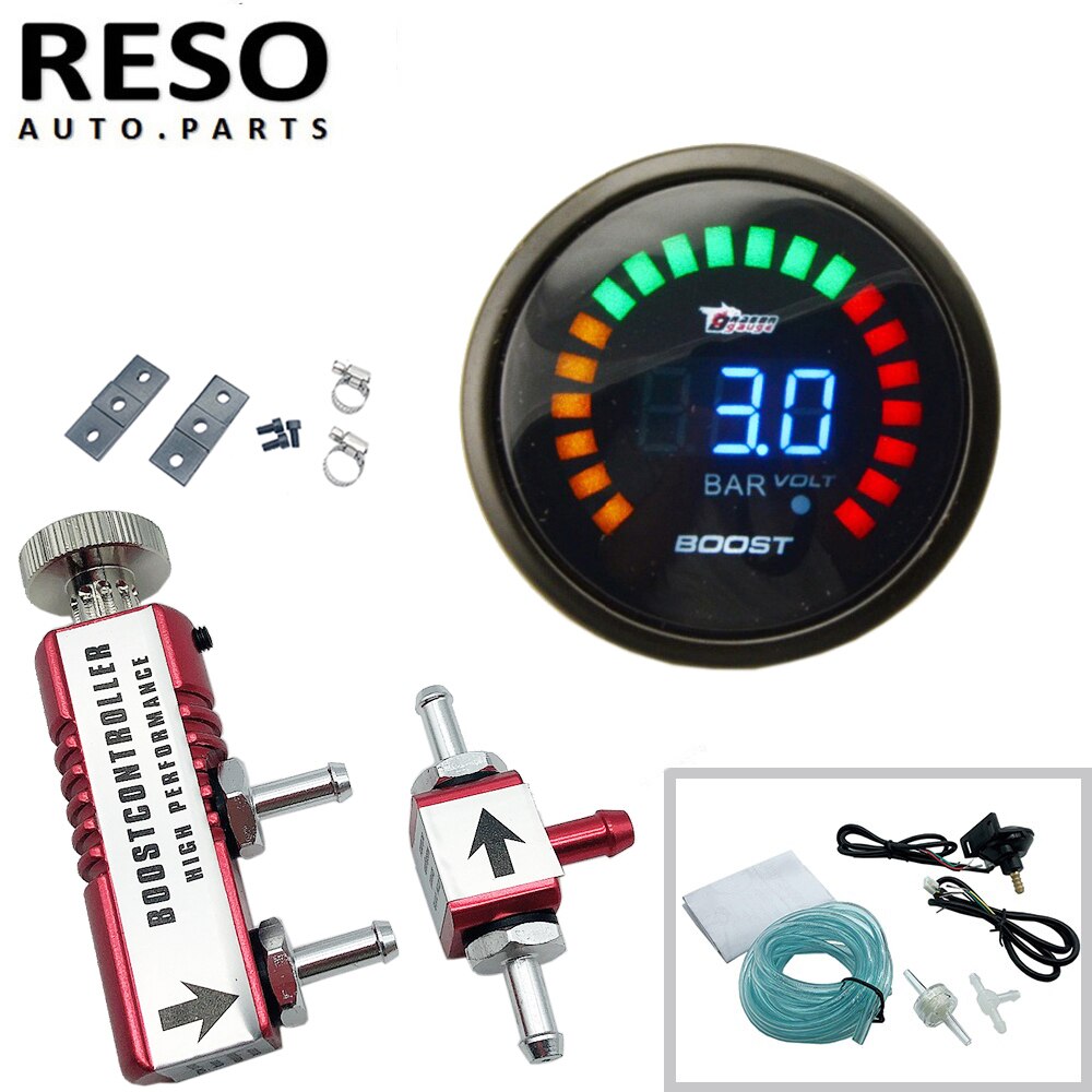 RESO--52mm Digital Electronic BOOST GAUGE 2" w/ 0-3 BAR Manual Boost Controller Kit Red/Blue/Black