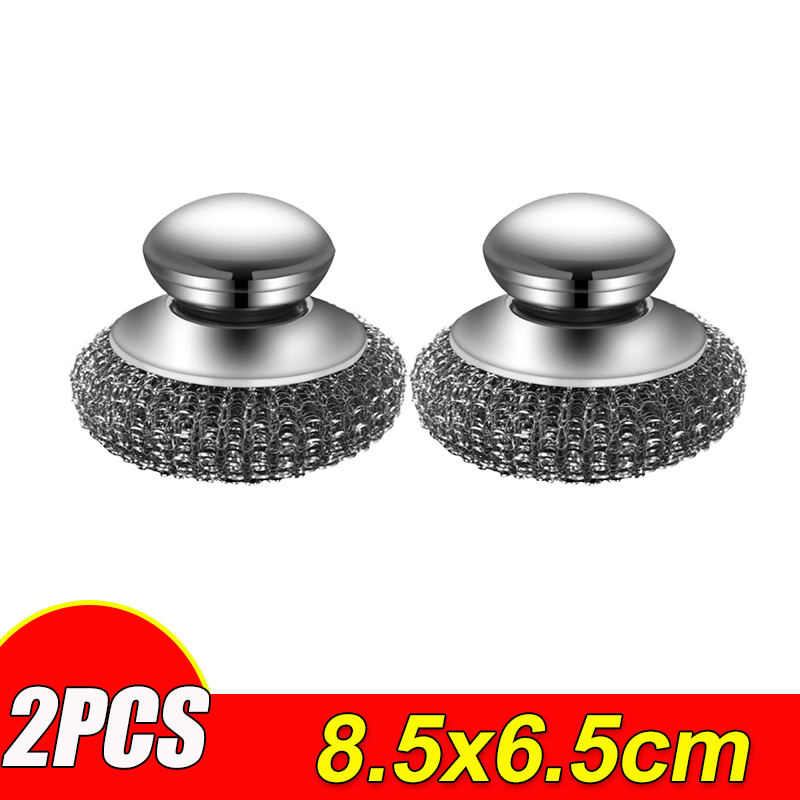 Stainless Steel Pot Brush With Handles Dishwashing Wire Ball Heavy Duty Metal Scrubber For Dishes Pan Household Cleaning Tools: Red