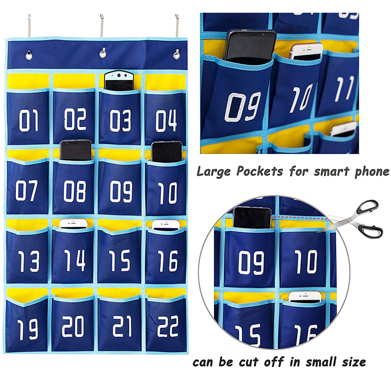 Numbered Pocket Chart Classroom Organizer for Cell Phones Calculator Holders (30 Pockets, Blue Pockets)