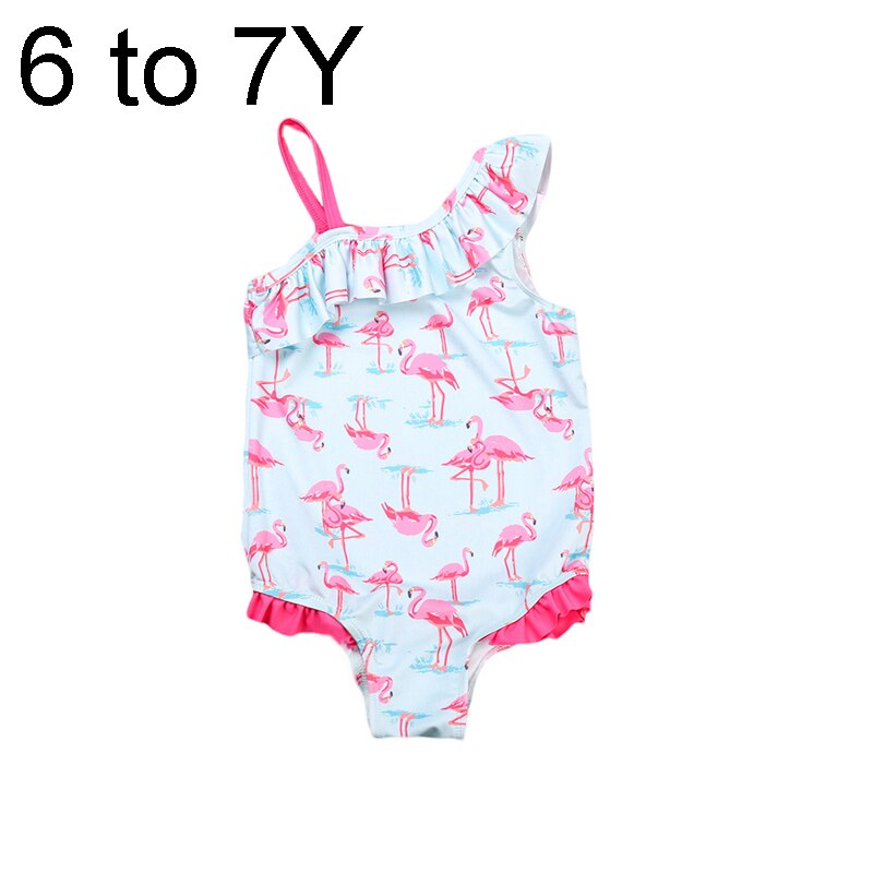 Børn baby piger flamingo badetøj flæsede badedragt en skulder bikini svømmedragt børn svømme bade strand dragt: 6 to 7y