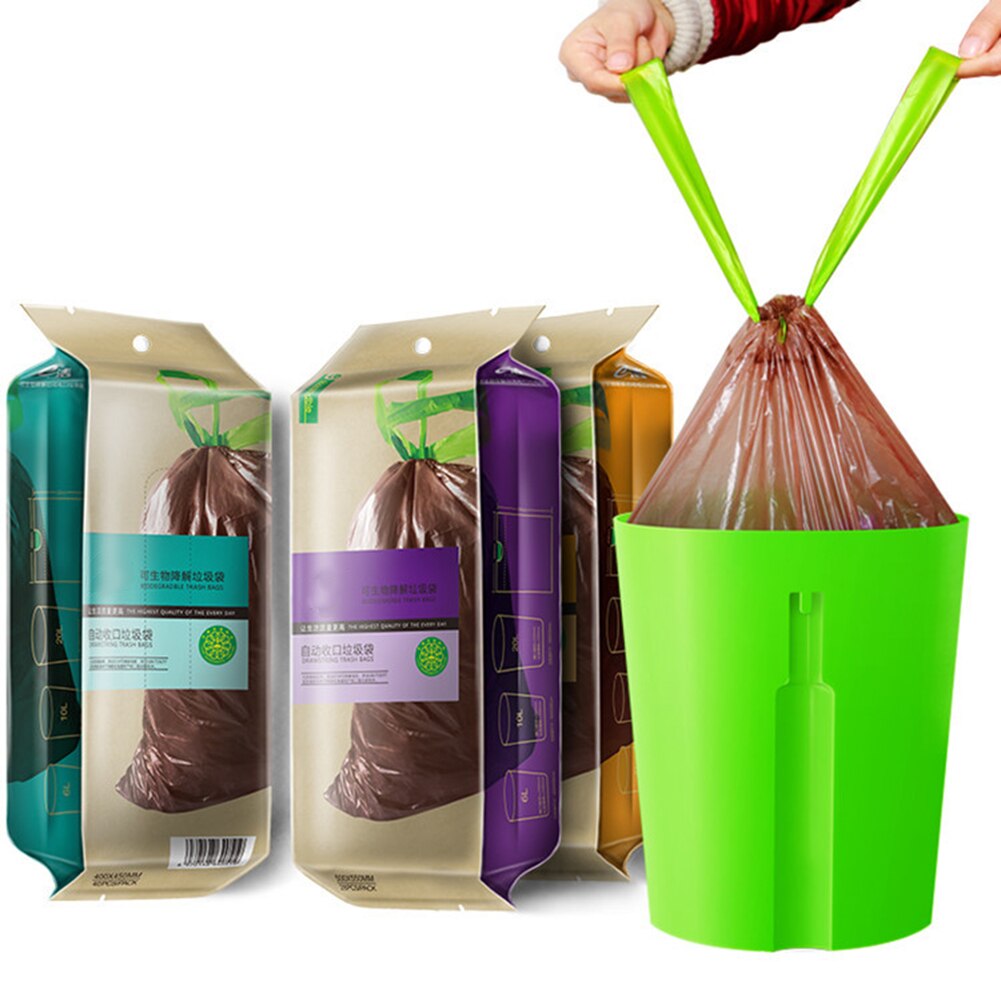 Automatic Closing Garbage Bags Eco-friendly Biodegradable Trash Bags With Rope Maximum load 22KG For Home Hotel Waste Trash Bags