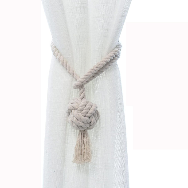 Katoenen Gordijnbanden Balvorm Terugloopsper Cortinas Houders Vorhang Tiebacks Gebreide Handgemaakte Touwen Clips Outdoor Home Decoraties: Licht Geel / 55-90cm