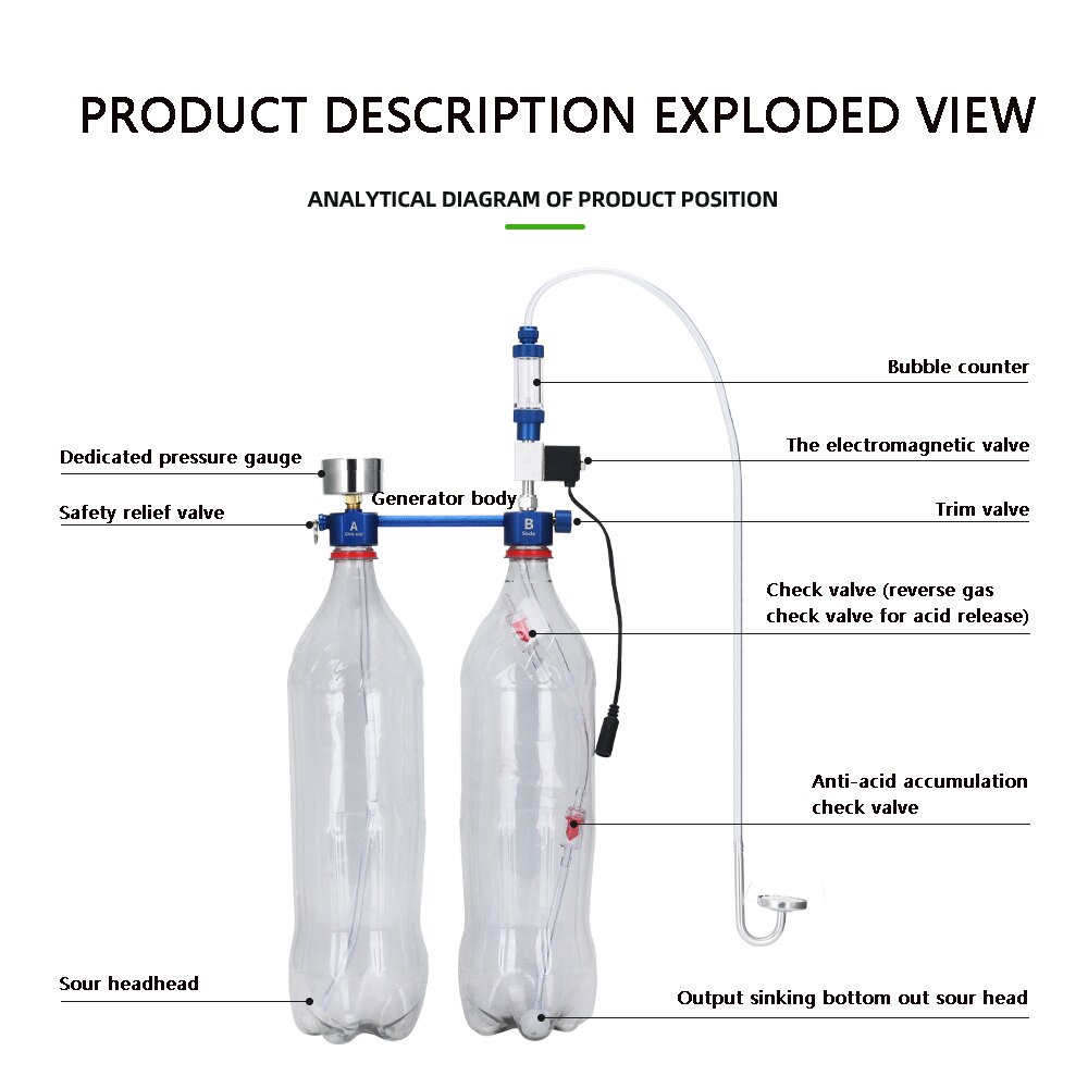 Aquarium DIY CO2 generator,withsolenoid valve Bubble Counter Diffuser Reaction System kit for Aquatic plant Growth CO2 Equipmenr