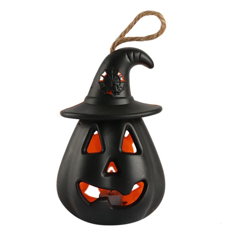 Halloween pumpa lykta led färgglad blixt skräck dödskalle ljus luva pumpa ljus ljus 8 x 12cm spökhus dekoration: Svart