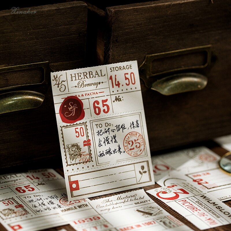 Sello de etiquetas con gestos de plantas para manualidades, papel para manualidades, diario basura, tarjeta de planificador, etiqueta decorativa Vintage para álbum de fotos artesanal