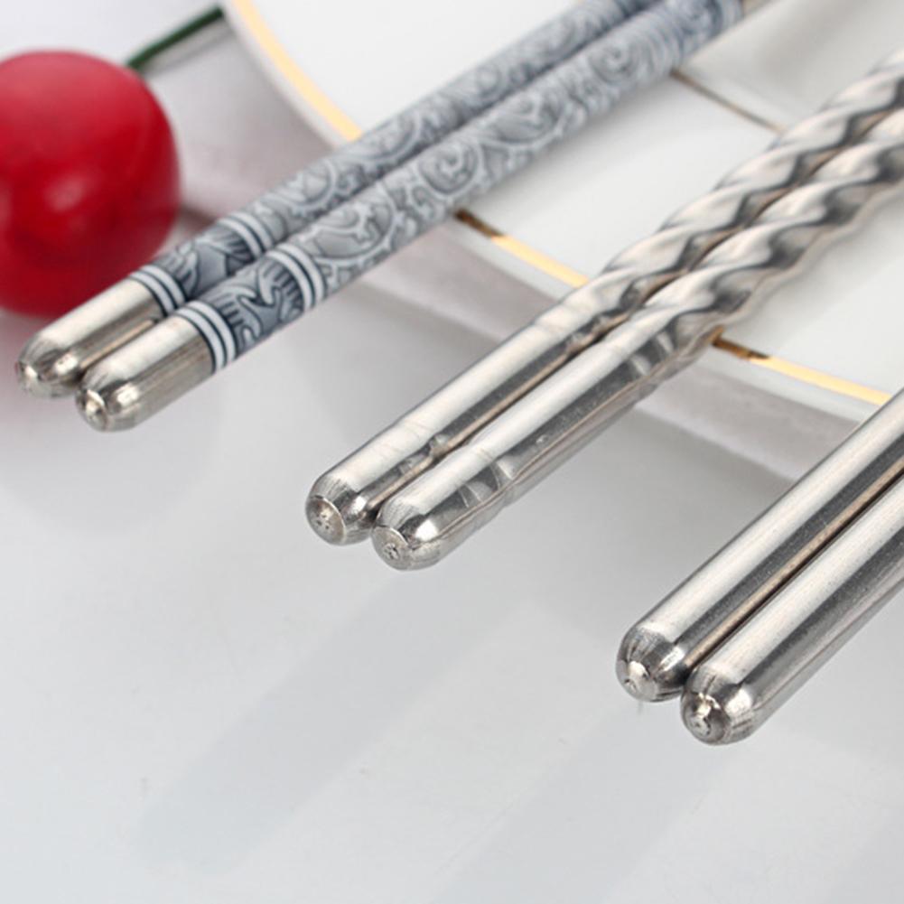 3 Pairs Chopsticks Chinese Flower Printed Stainless Steel Vintage Food Sticks Tableware Dinnerware For Kitchen Restaurant