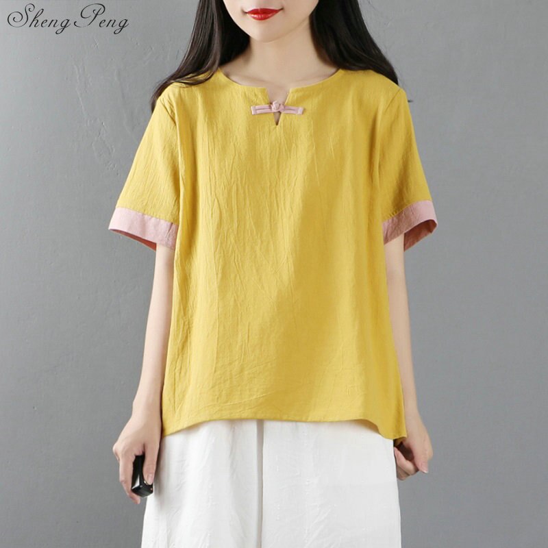 printemps femme traditionnel chinois haut coton lin Blouse Oriental Tang costume pour femme Hanfu Qipao chemise V1882