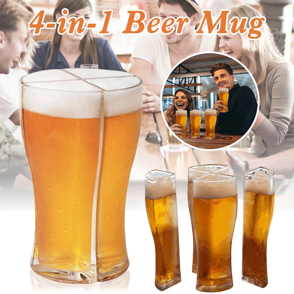 Super Schooner Beer Glasses Mug Cup 4-in-1 Large Capacity Beer Mug Separable Easy to Carry 4 Beer Glasses for Bar Party Home