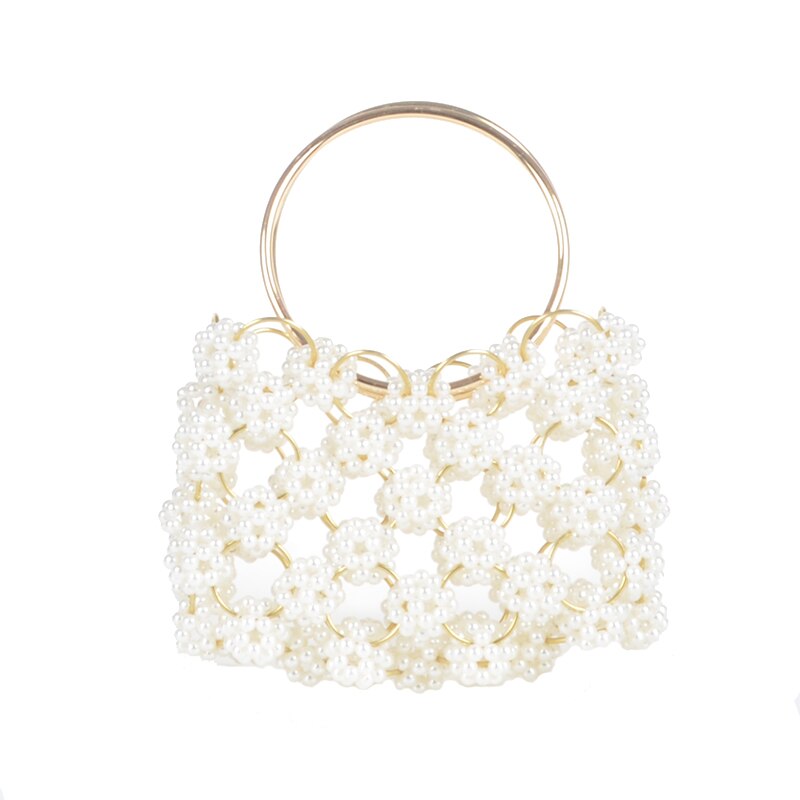 Handwoven Shoulder Bucket Bag - Vintage Acrylic Pearl & Plastic Beads - Evening Party Clutch