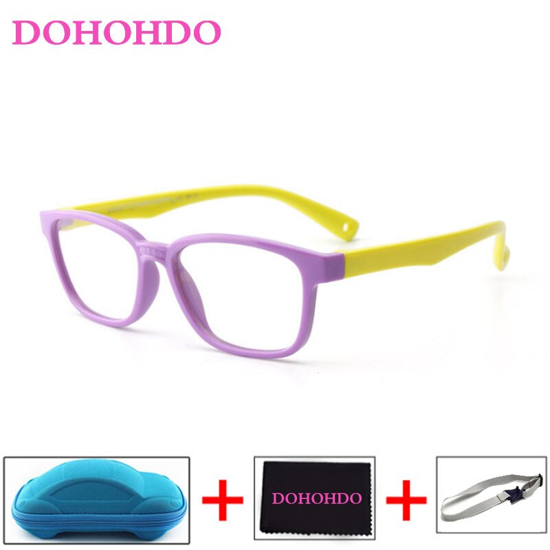 DOHOHDO okulary dla dzieci dziewczyny chłopiec elastyczne oprawki robić okularów okulary dla dzieci zdrowe ramki silikonowe oprawki robić okularów dziecko za darmo: purpurowy żółty-B