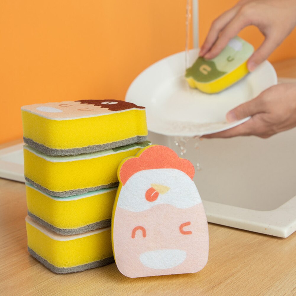 Utensilios de limpieza de cocina, toallitas de esponja con dibujos animados, cómodos y fáciles de limpiar