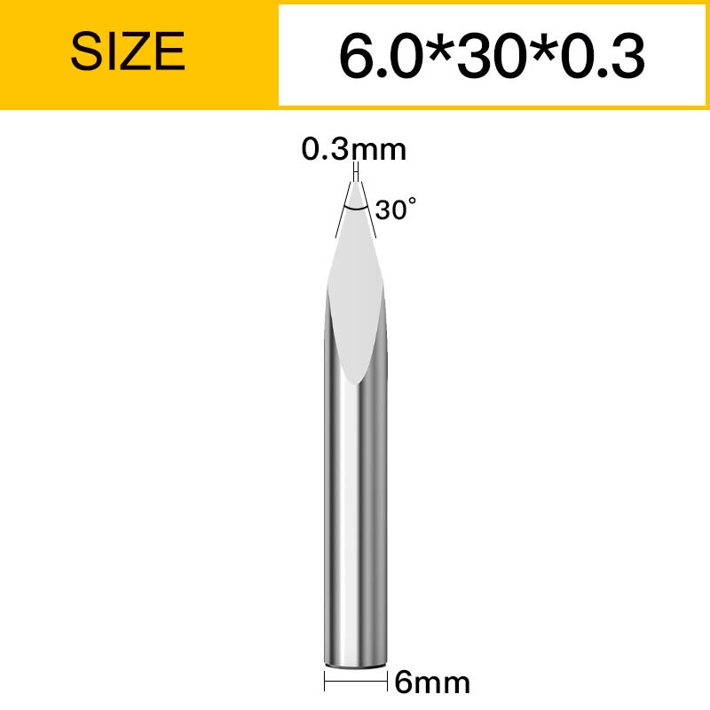 Vsharp 3 Edges 6mm Carbide V-shape Engraving Bit TriangularMilling Cutter Wood Acrylic PVC Jade Metal CNC Tool Engraving Carving: 6x30Deg.x0.3