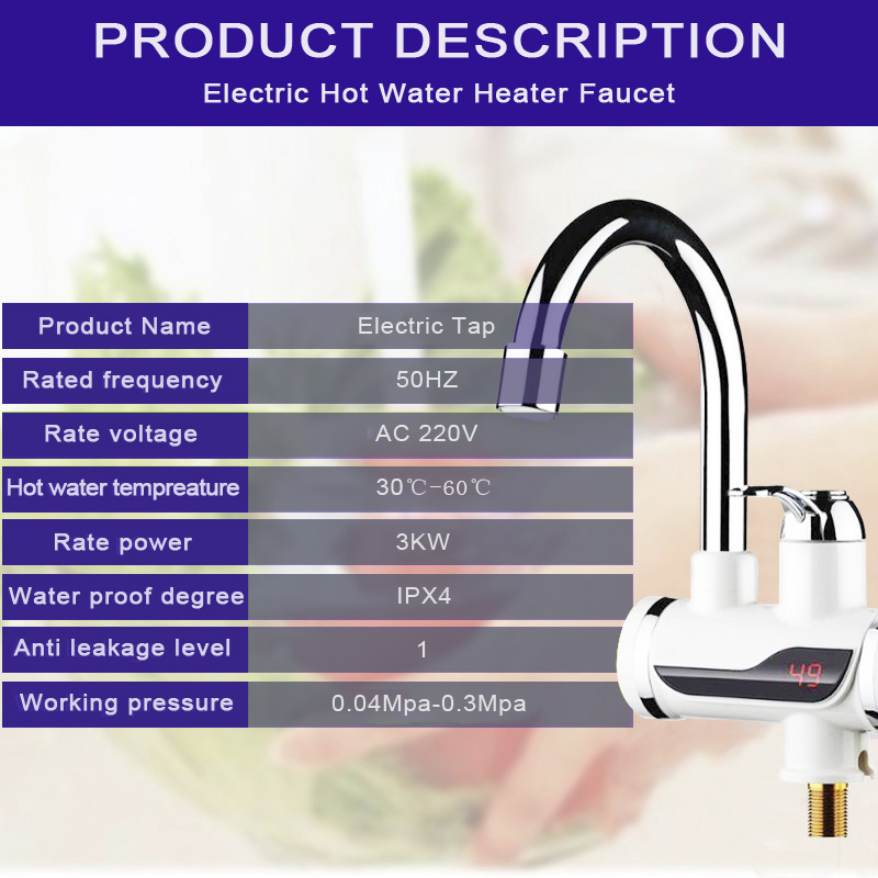 Electric Kitchen Water Heater Tap Instant Water Faucet Heater Cold Heating Faucet Tankless Instantaneous Water Heater