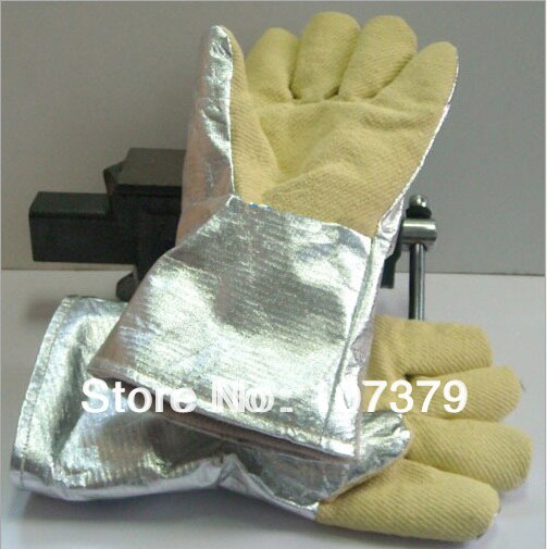 guante de soldadura de 500 grados centígrados 100% de fibra de aramida de aluminio Caston guante de trabajo resistente al calor