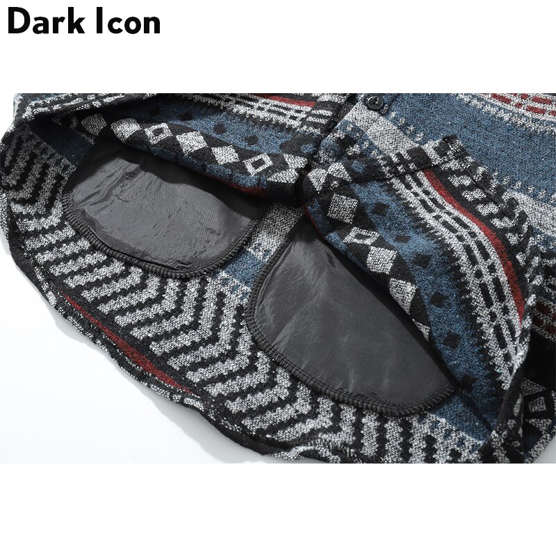 Mörk ikon geometrisk ylleskjorta män långärmad vårstamm herrskjorta streetwear kläder