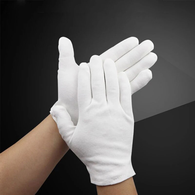 24PCS Weiß Baumwolle Handschuhe Neue Volle Finger Für Männer Frauen Arbeits Etikette Kellner/Treiber/Schmuck/Arbeiter handschuhe Schweiß Handschuhe