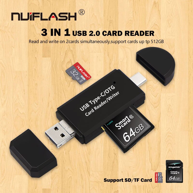 3 in- 1 2.0 -usb-kartenleser in feuerzeugform, gehäuse aus aluminiumlegierung, hochgeschwindigkeits-speicherkartenleser, tragbar, unterstützt  m2,  ms/ms pro usw.