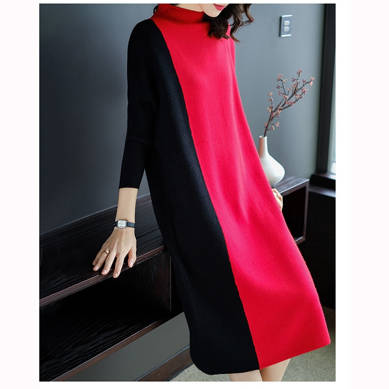 Winter mit langen ärmeln pullover kleid weibliche schwangere-stil farbe passende casual kleid weibliche gerade strickte schwangere frau: 2 / XL