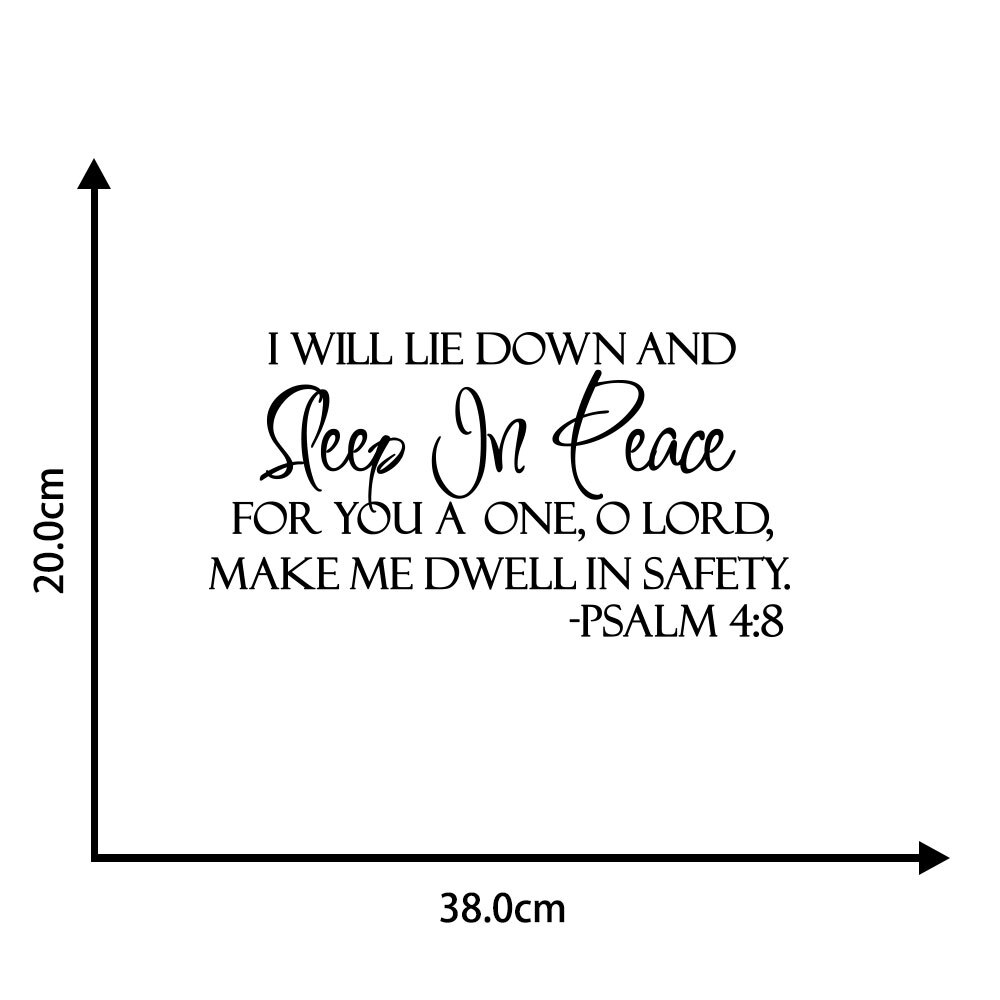 Psalms 4:8 Vinyl Wall Decal – 'I Will Lie Down & Sleep' Scripture Quote Sticker – Oracal