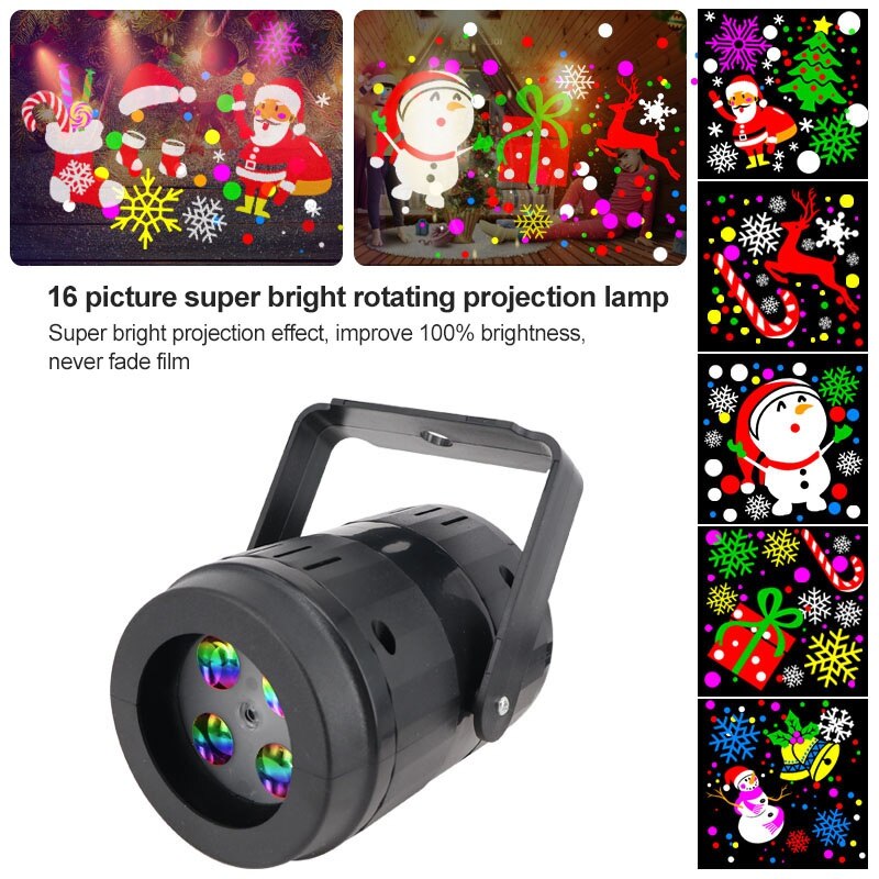 16 Patterns Christmas LED Projector Lights Outdoor Waterproof Snowflake Projection Landscape Lamp Party Bar X-mas Decor