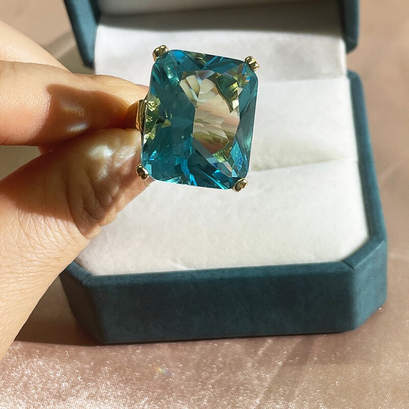 Cellacity Silver 925 Jewelry Rings For Charm Lady With Big Square Blue Topal Gemstones Women Party Size 6-10