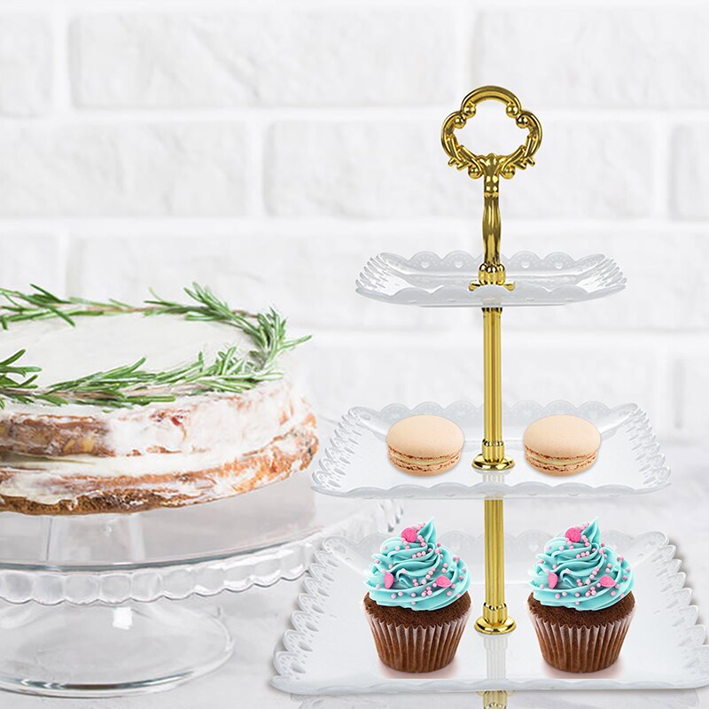 3 Tier Cake Stand Afternoon Tea Wedding Plates Party Tableware Bakeware Plastic Tray Display Rack Cake Decorating Tools