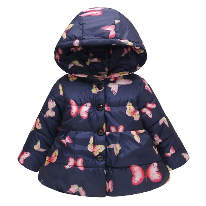 Giacca imbottita abbottonata con stampa farfalla invernale bambina: DL / 2-3T