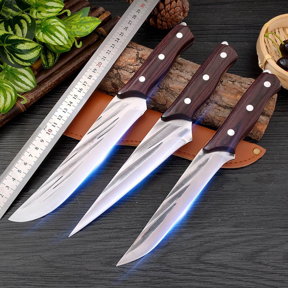 Handmade Forged Stainless Steel Kitchen Knife Boning Knife Cleaver Wood Handle Butcher Knife Fruit Vegetables Cutting Tool