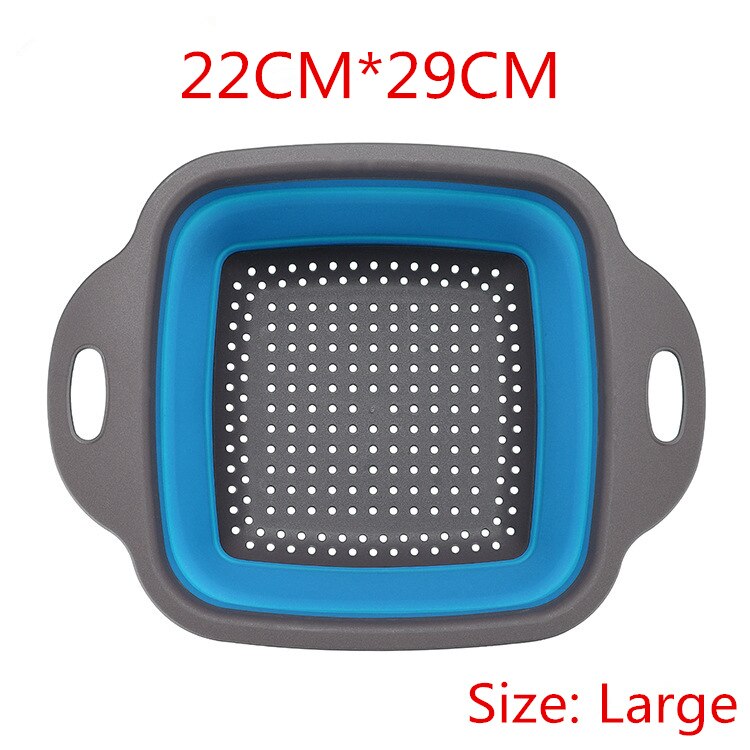 Keuken Accessoires Gereedschap Opvouwbare Fruit Groente Wasmand Zeef Draagbare Vergiet Inklapbare Afdruiprek Keuken Gadgets: Large-blue