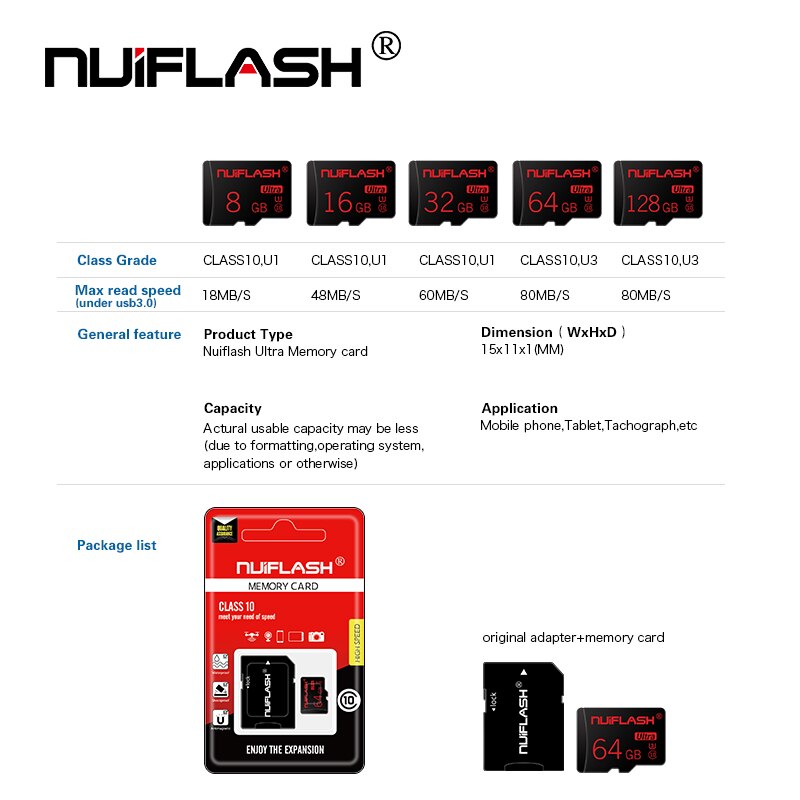 Tarjeta de memoria microSD de alta velocidad, tarjeta flash TF de 256GB de 128gb, 64gb, 32gb, 16gb, 8gb para teléfono/tableta