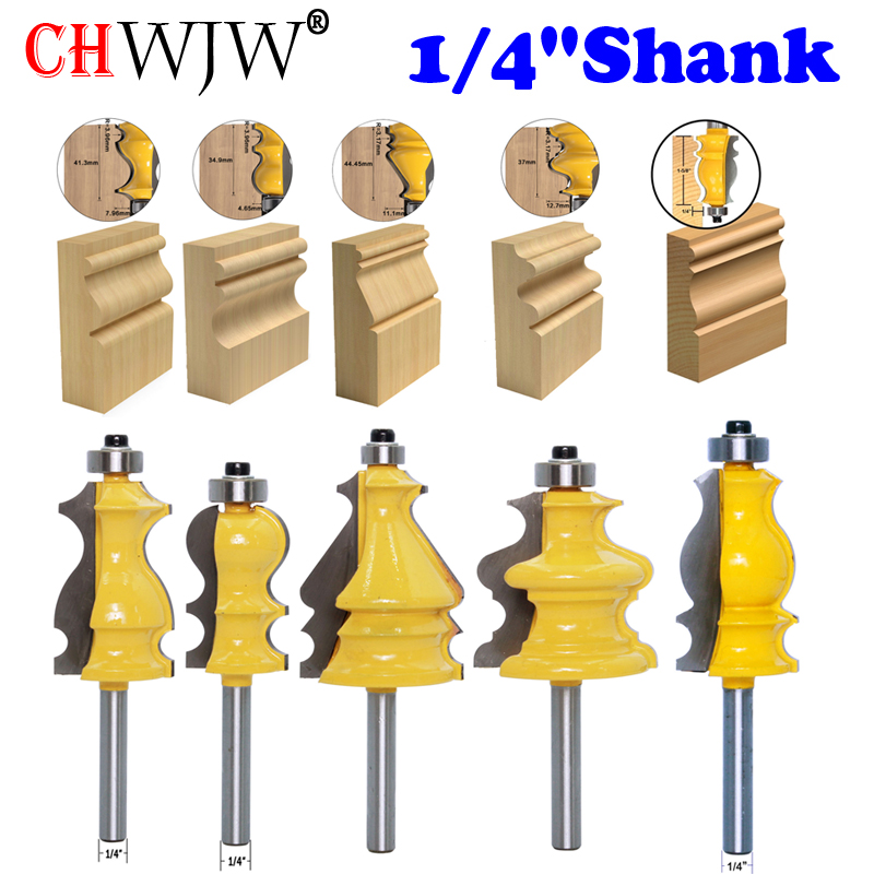 Chwjw 5pc 1/4 &quot; skafthus &amp; basis overfræser bit sæt: Default Title