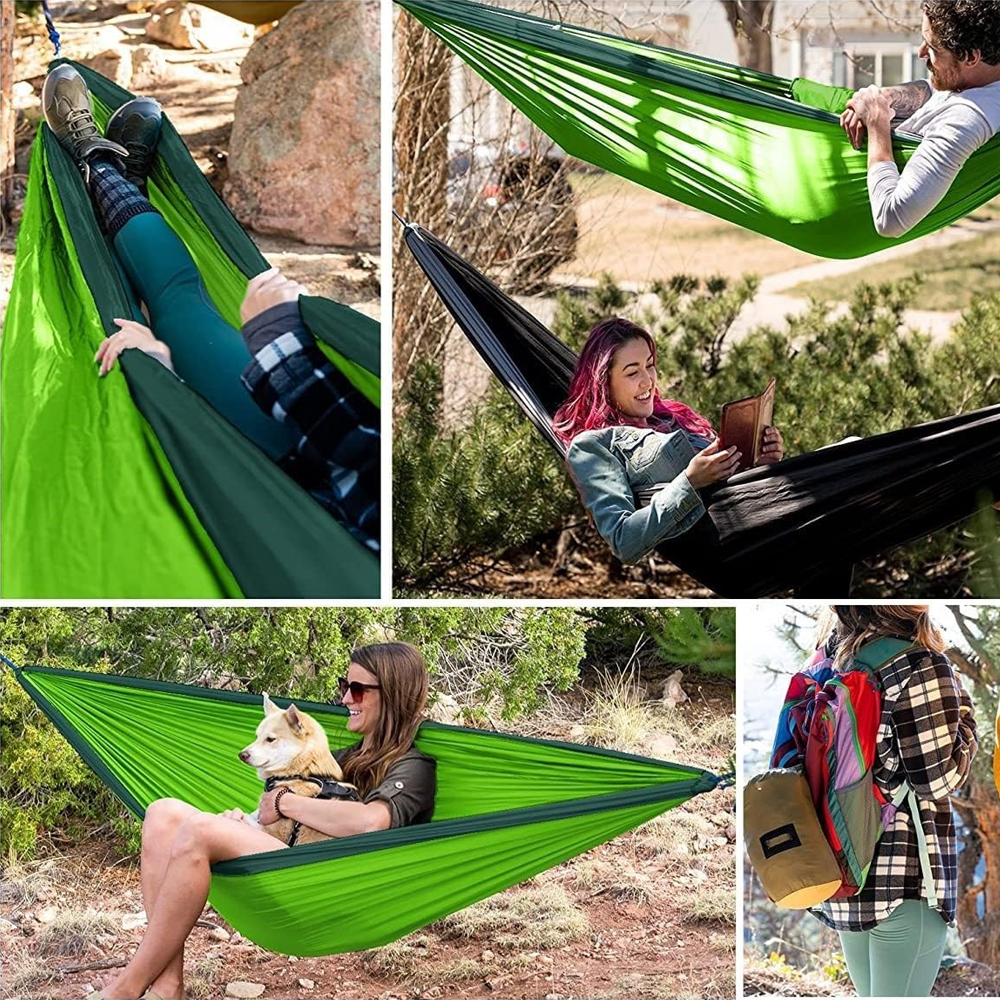 Neue Camping Hängematte Einzelne Person Tragbare draussen Mit Nylon Farbe Passenden Hängematte Hohe Festigkeit Fallschirm Stoff Hängen Bett