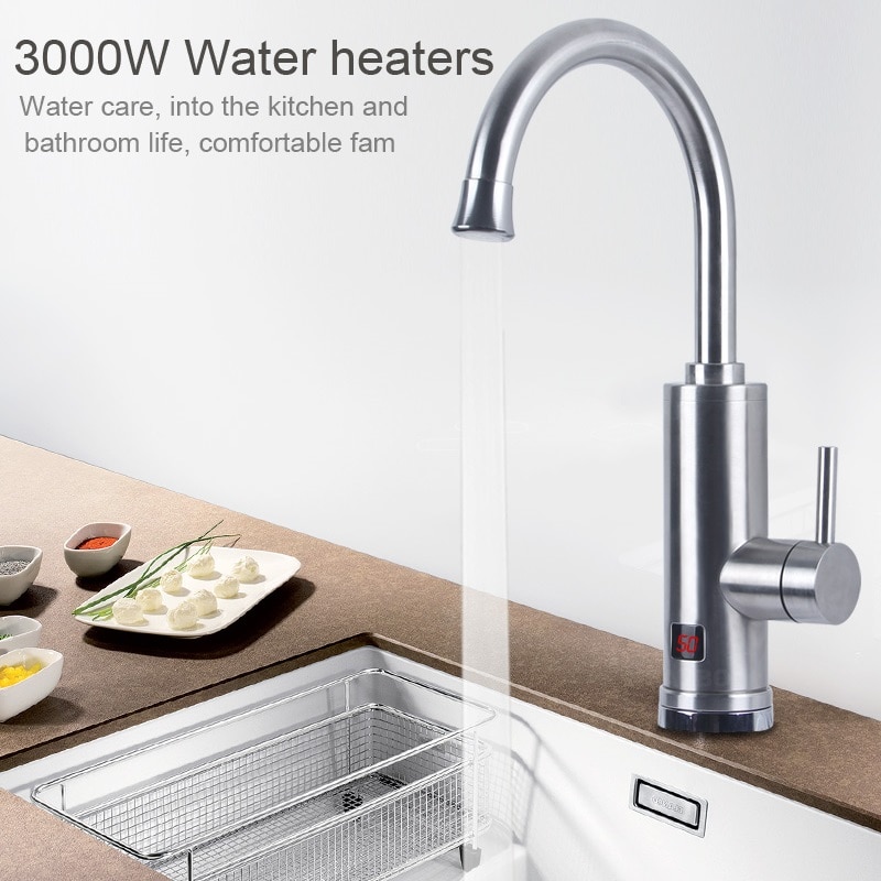Stainless Tap Instant Heating Tap for Kitchen Instantaneous Water Heater Faucet With Temperature Display